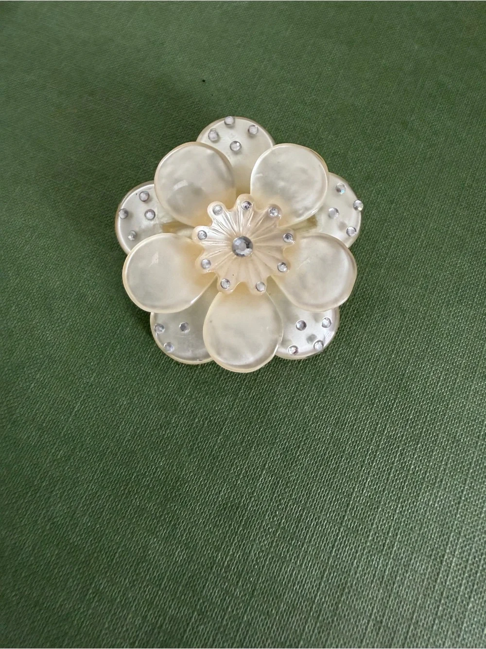 1980’s Chanel Style Ivory Flower Brooch with Crystal Accents